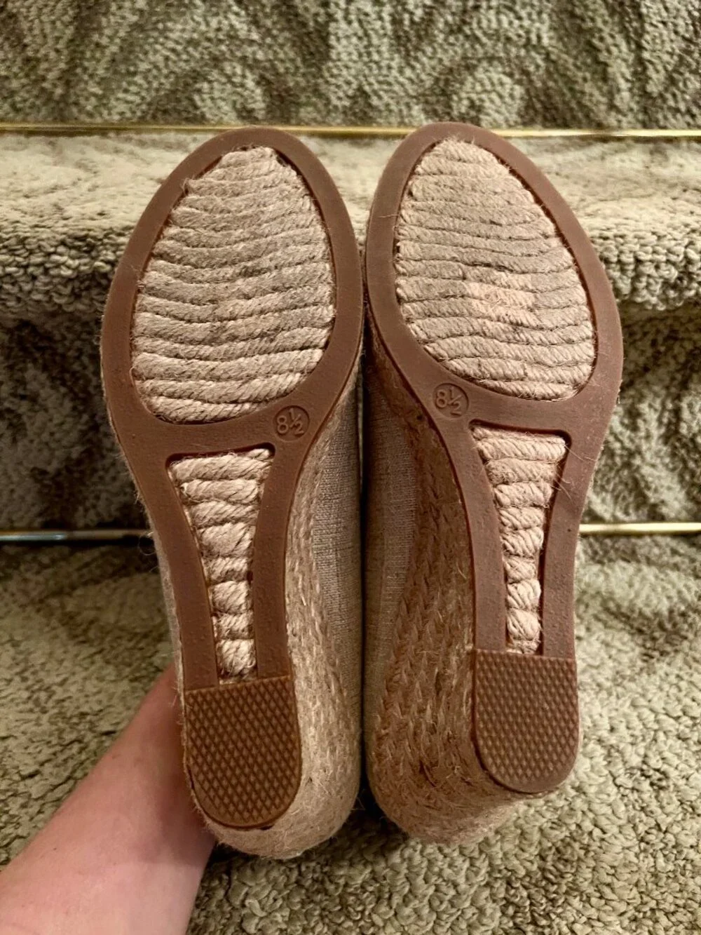 EUC J.Crew Seville Metallic Shimmer Canvas Jute Wedge Espadrilles Shoes Sz 8.5 M